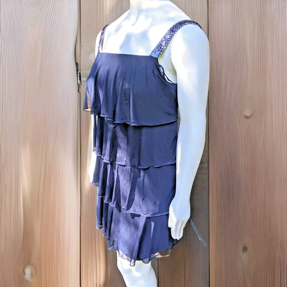 Flapper Dress 18W Tiered Sequin Strap Gatsby Bling Flowing Swing Showgirl Glam
